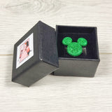 Green glitter Mickey Mouse ring with box