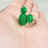Green glitter Mickey Mouse ring with box