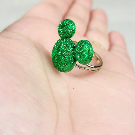 Green glitter Mickey Mouse ring with box
