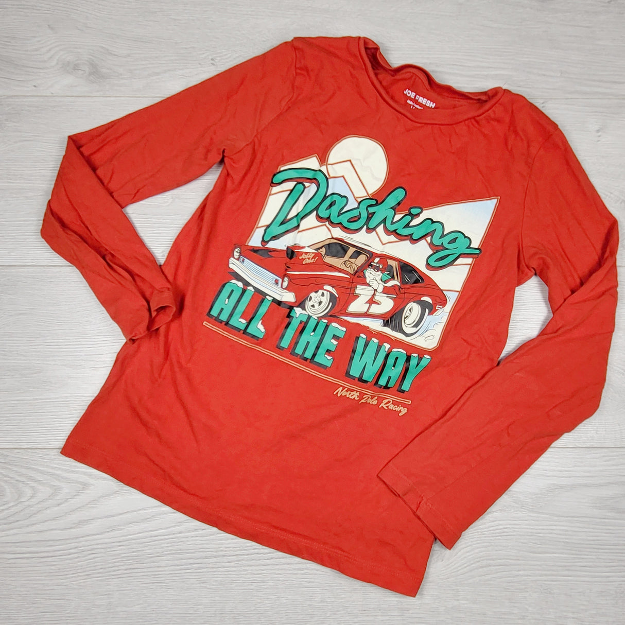 Joe red "Dashing All the Way" long sleeved top. Size 10/12