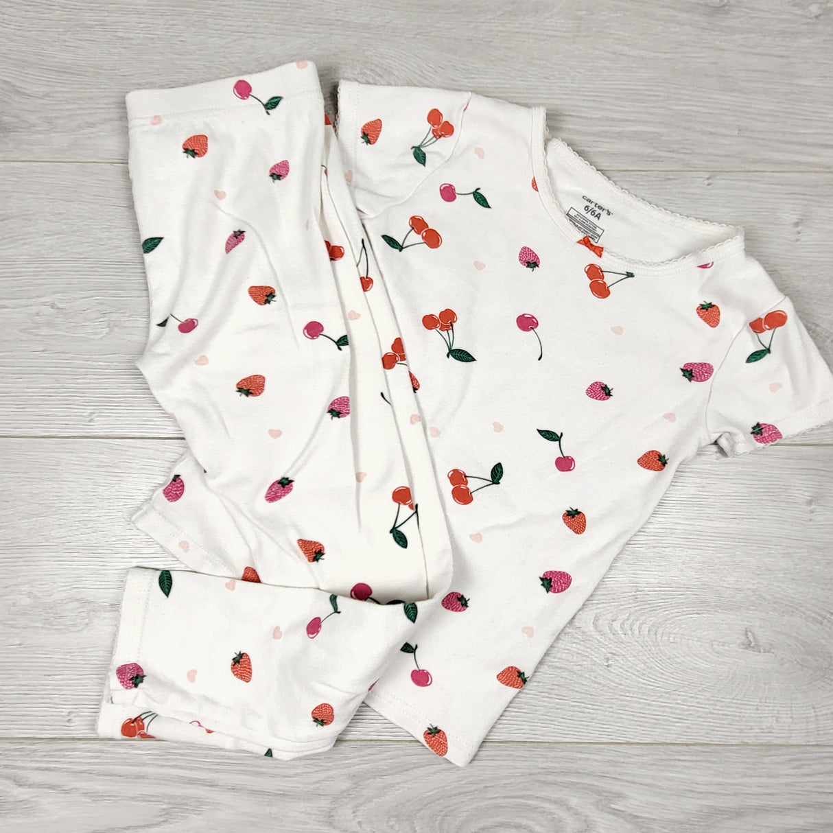 Carters white 2pc cotton PJs with cherries. Size 6