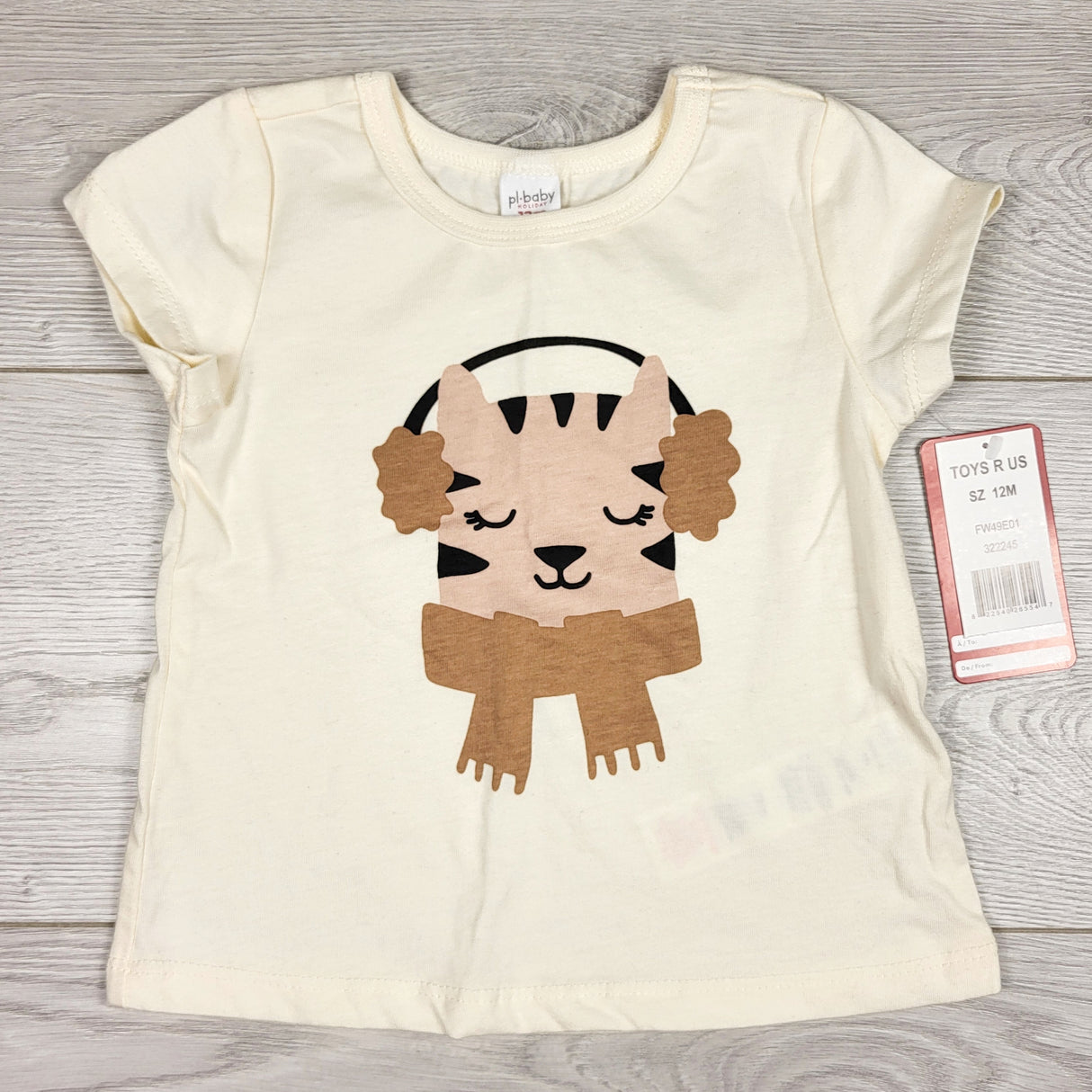 NEW - PL Baby cream top with cat. Size 12 months