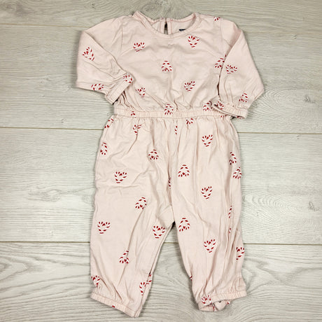Old Navy pink romper with candy cane hearts. Size 6-12 months