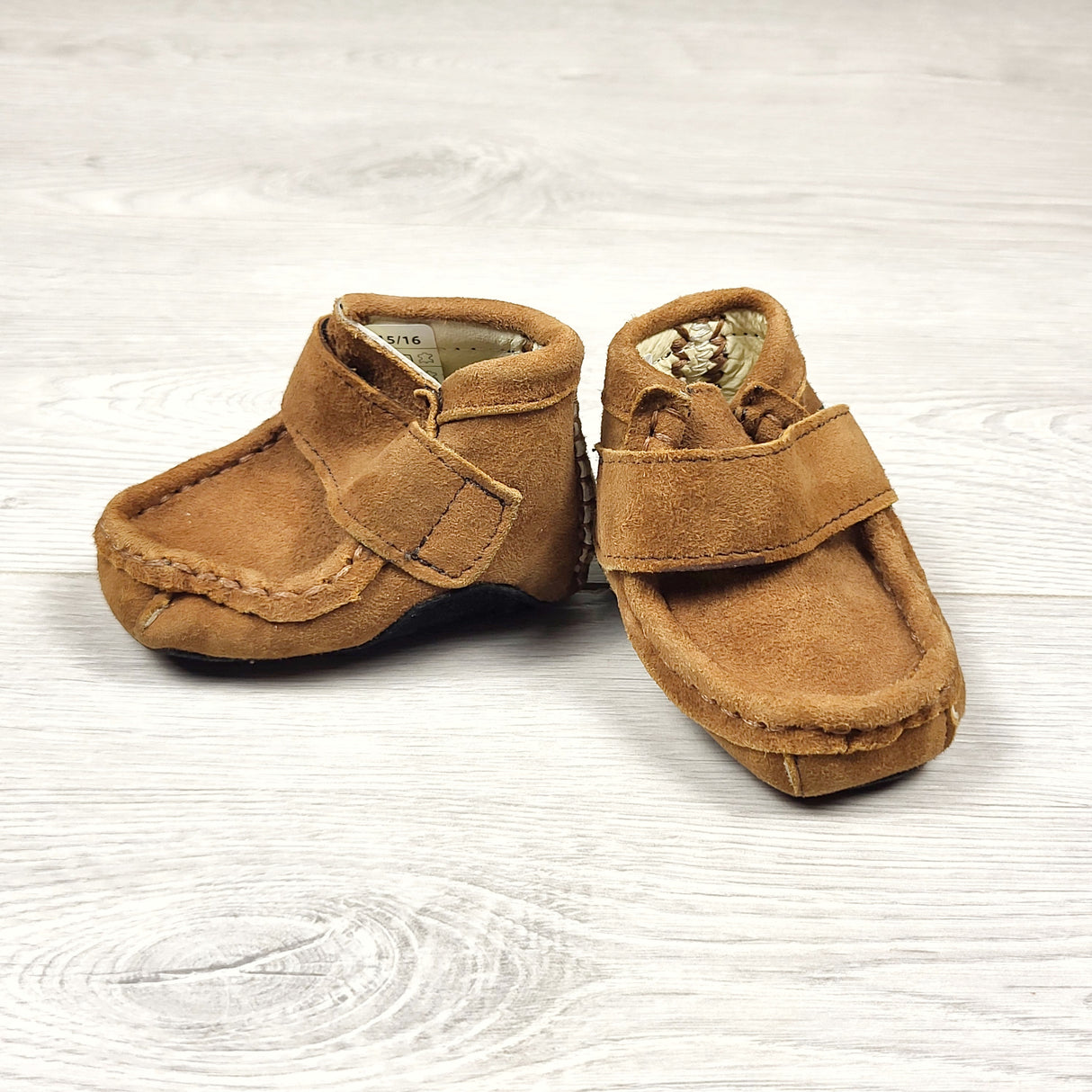 'Lil Baby brown suede soft soled shoes. Newborn size
