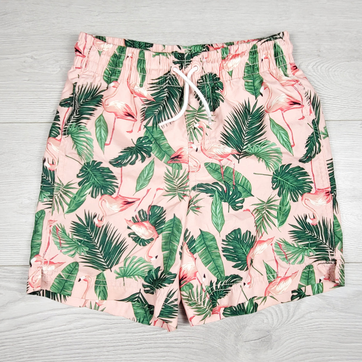Old Navy pink swim shorts with flamingos. Size 8