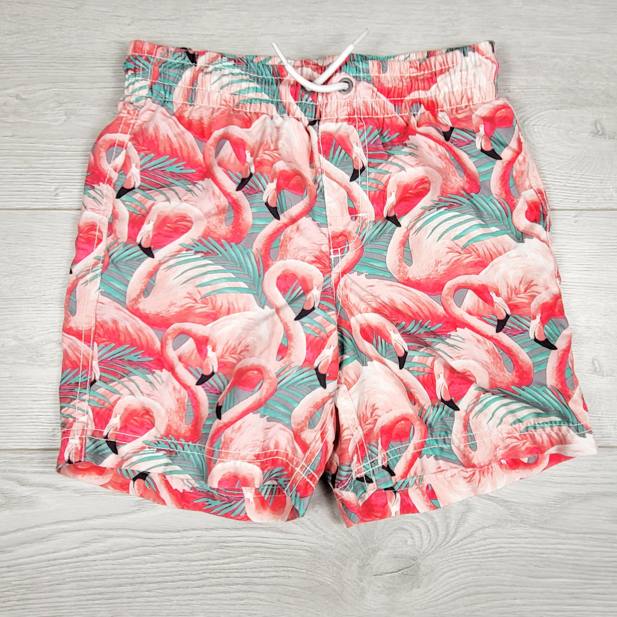 Old Navy pink swim shorts with flamingos. Size 8