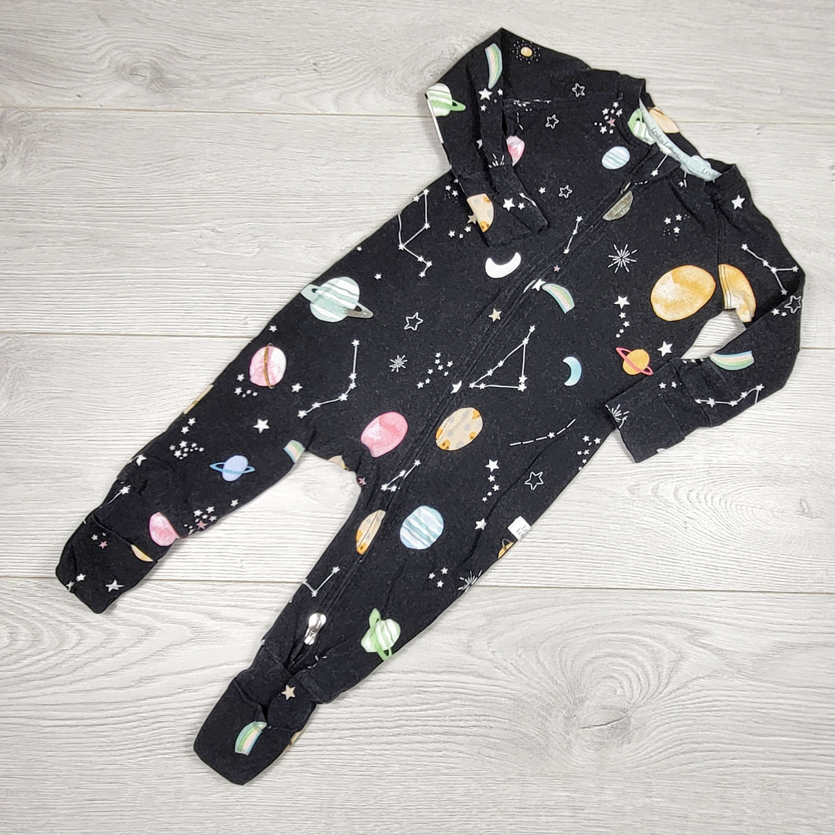 Loulou Lollipop black space themed Tencel sleeper. Size 6-12 months