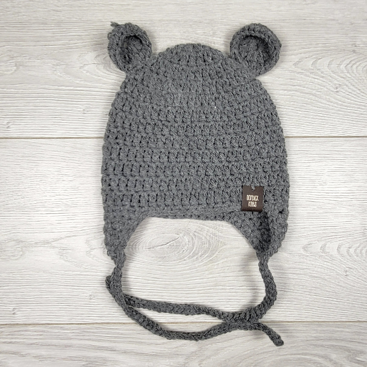 Nordick Knits grey handmade bear ear toque. Approx 0-12 months