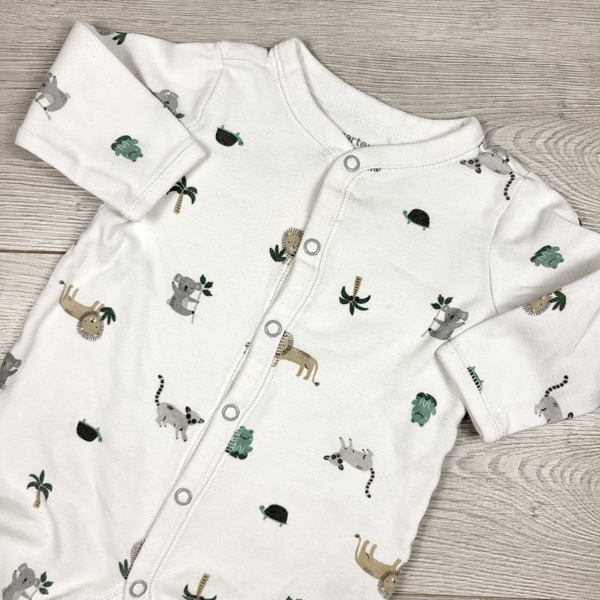Carters white cotton sleeper with animals. Size 6 months