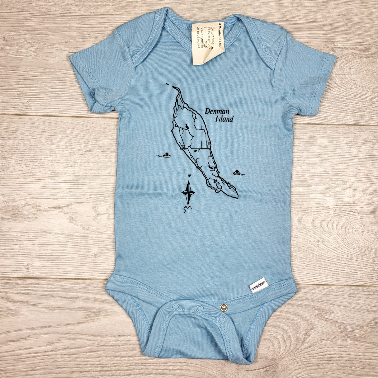 NEW - Blue handmade Denman Island bodysuit. Size 3-6 months