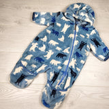 Hatley blue plush bunting suit with bears. Size 3-6 months - AS IS
