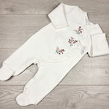Catherine Malandrino white quilted romper with flowers. Size 6-9 months