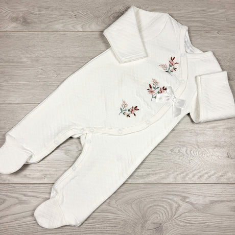 Catherine Malandrino white quilted romper with flowers. Size 6-9 months
