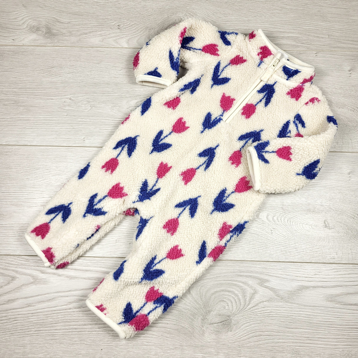 Carters sherpa jumpsuit with tulips. Size 6 months