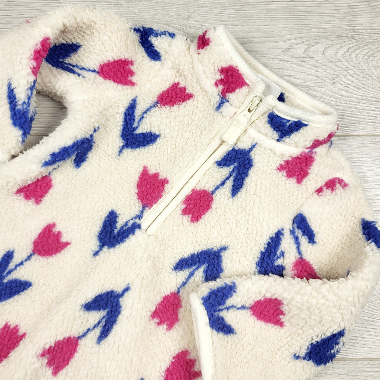 Carters sherpa jumpsuit with tulips. Size 6 months