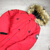 Alpine Tek red fleece lined down filled parka jacket. Size 14/16