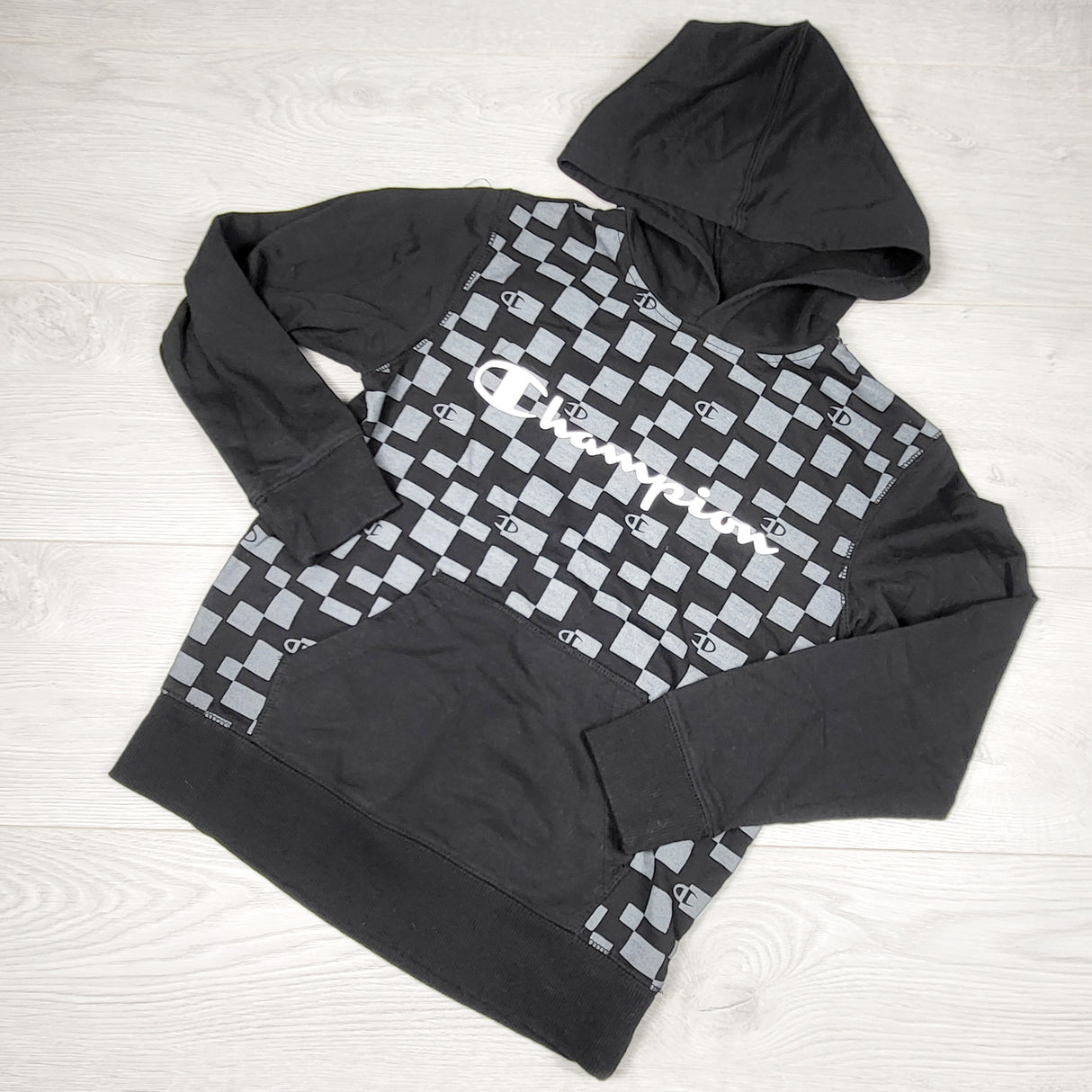 Champion black checkered pullover hoodie. Size small
