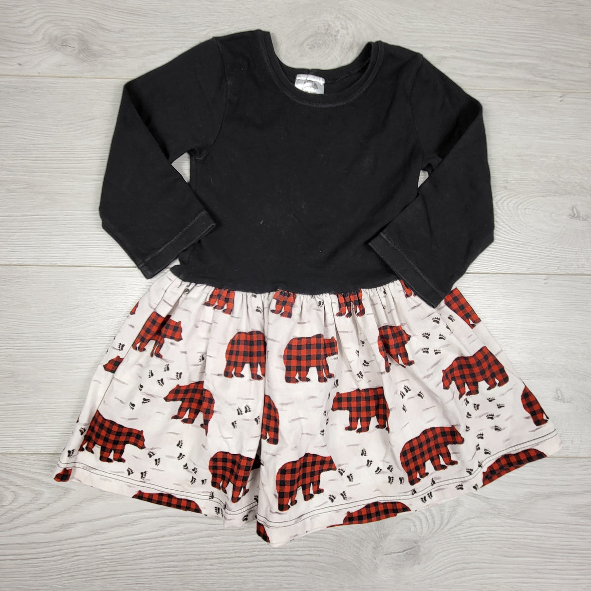 Geema Sews handmade dress with buffalo plaid bears. Size 18-24 months