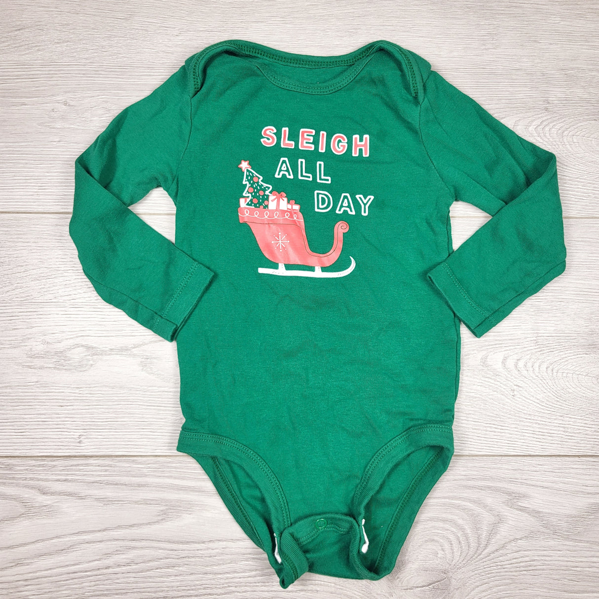 Carters green "Sleigh All Day"bodysuit. Size 18 months