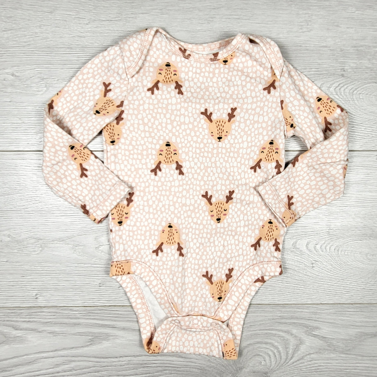Old Navy pink patterned reindeer bodysuit. Size 12-18 months