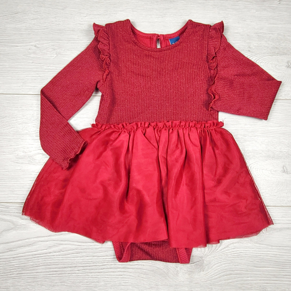 Old Navy red ribbed sparkle bodysuit with tulle skirting. Size 12-18 months