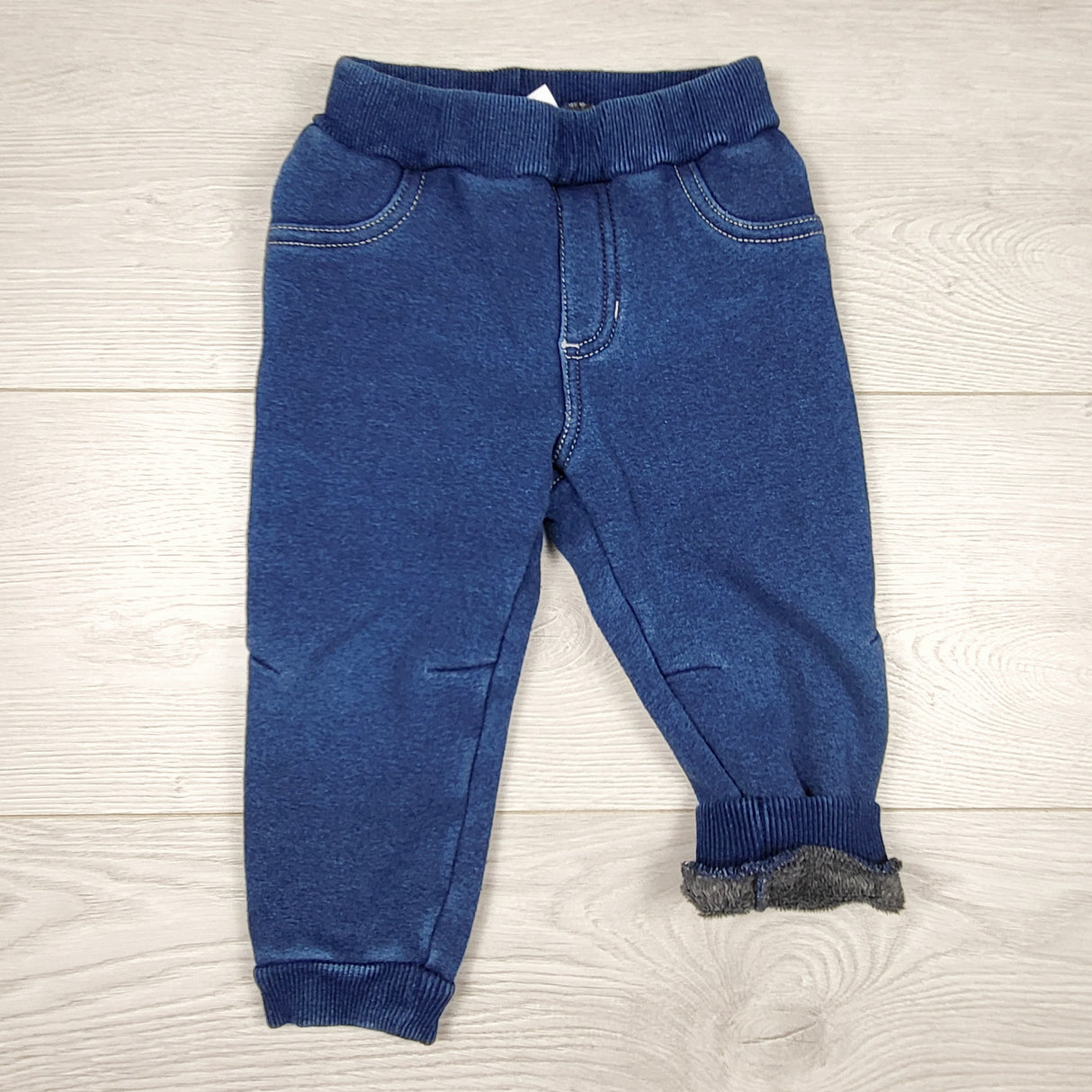 Mayoral denim look joggers with faux fur lining. Size 12 months