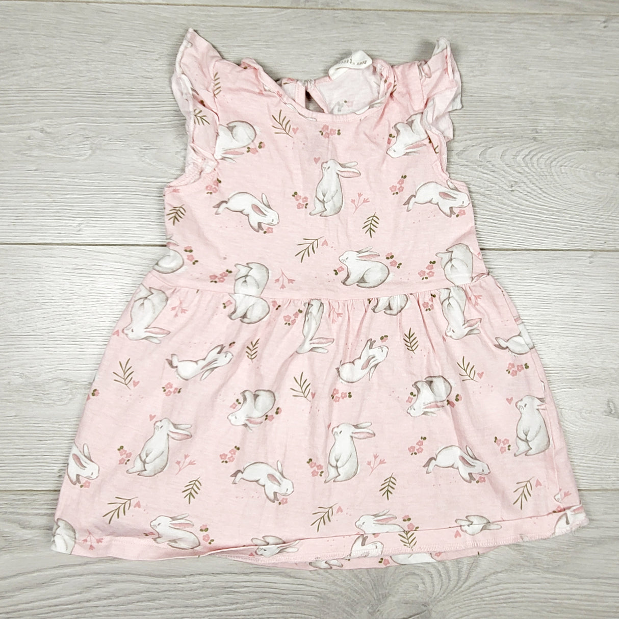 H and M pink dress with bunnies. Size 9-12 months