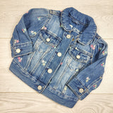 Gap distressed jean jacket with floral embroidery. Size 0-6 months