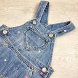 Gap denim overalls with embroidered hearts. Size 3-6 months
