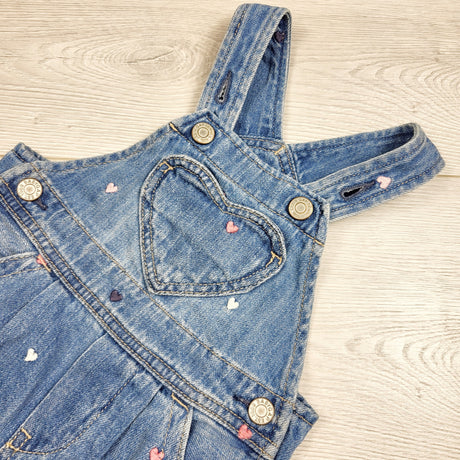Gap denim overalls with embroidered hearts. Size 3-6 months