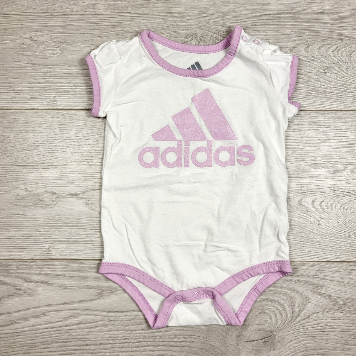 Adidas white and purple bodysuit. Size 9 months