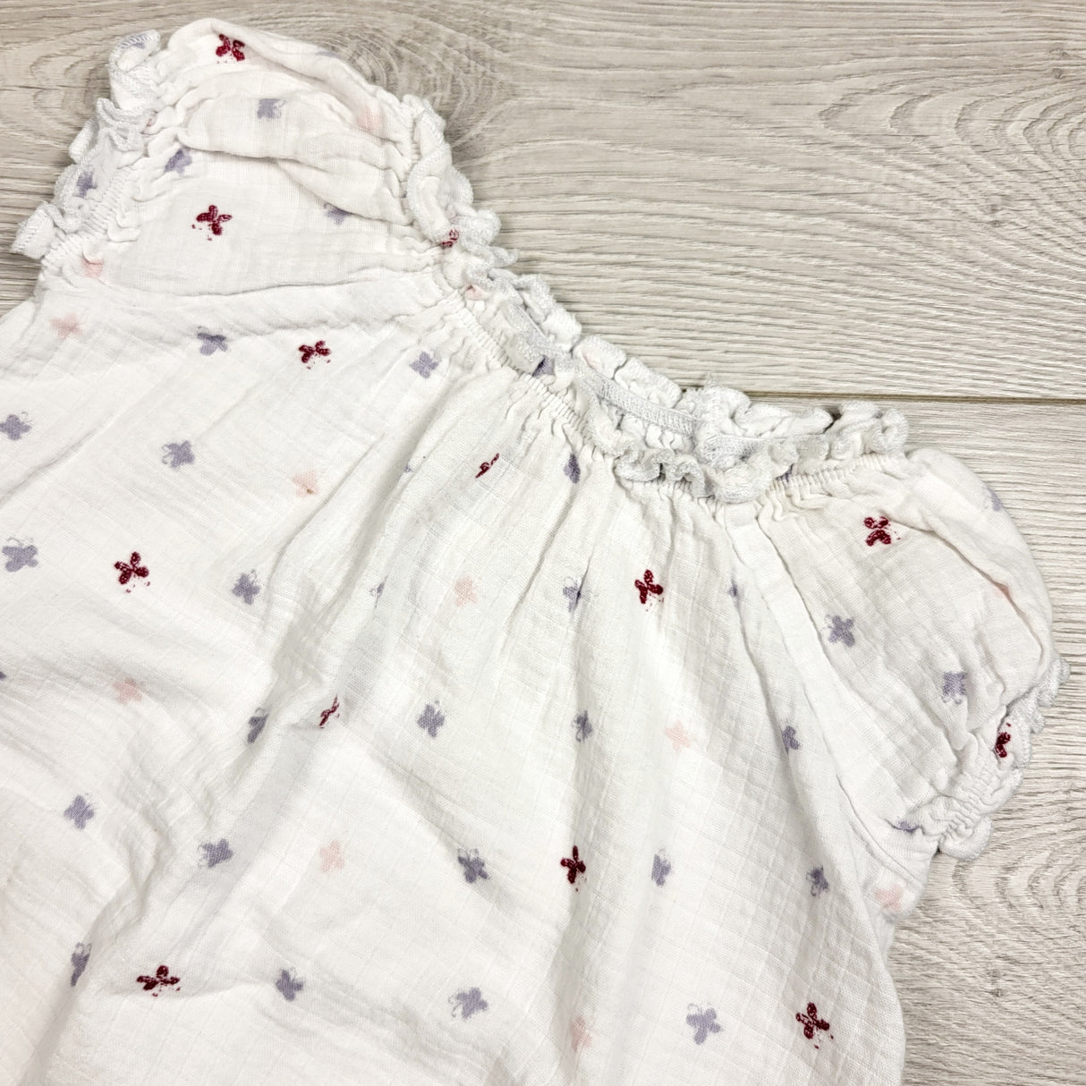 Aden + Anais white muslin cotton romper with butterflies. Size 0-3 months