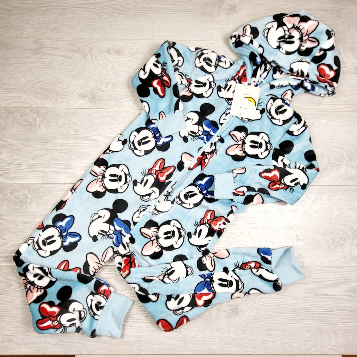 NEW - Tu x Disney blue plush Mickey and Minnie mouse hooded romper / sleeper. Size 5/6