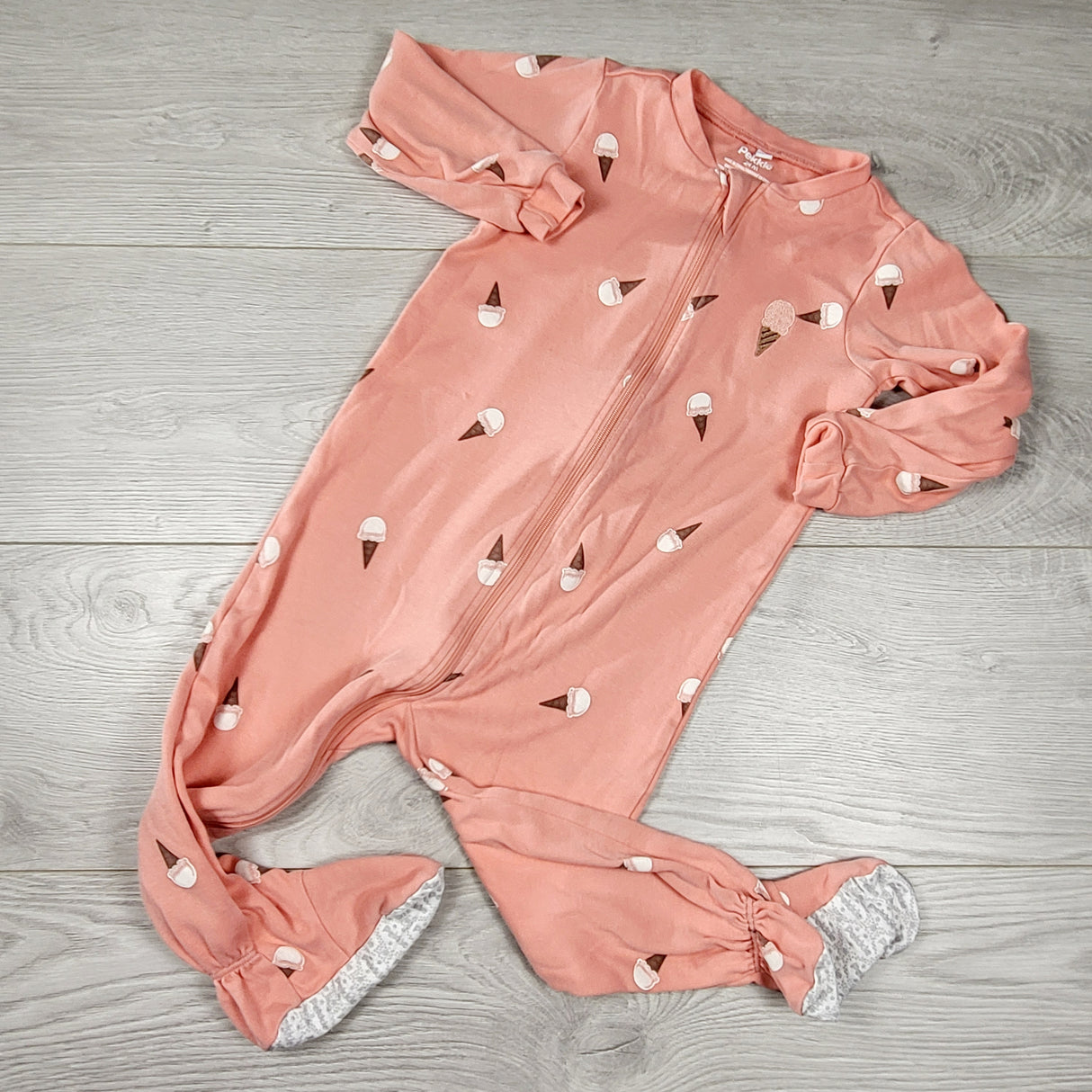 Pekkle pink zippered sleeper with ice cream cones. Size 24 months
