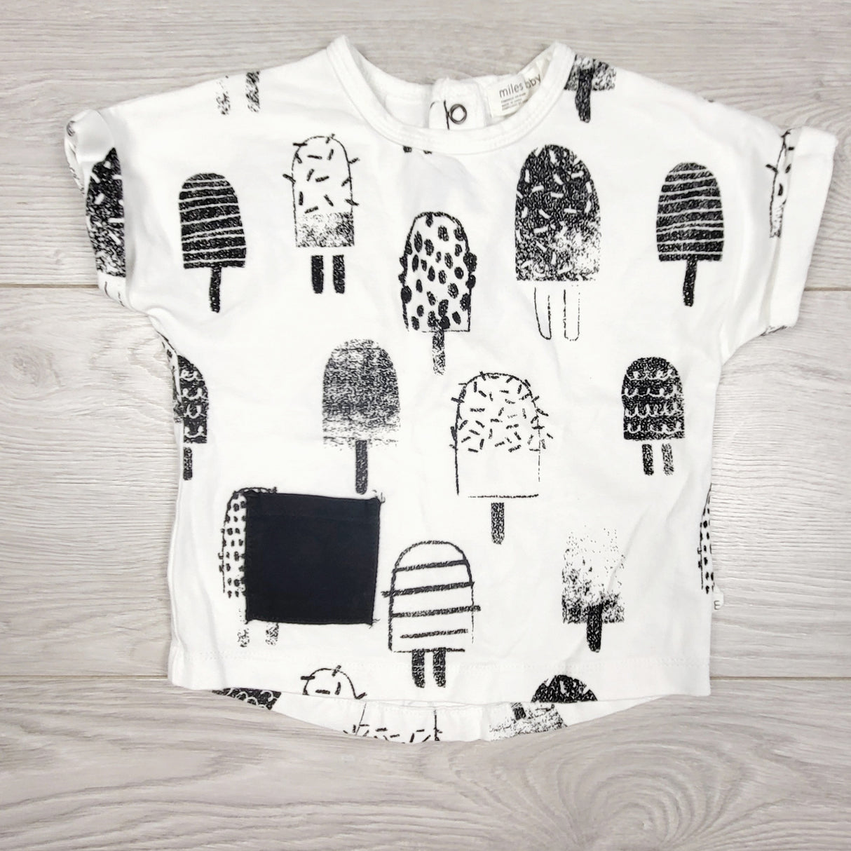 Miles Baby white and black popsicle t-shirt. Size 9 months