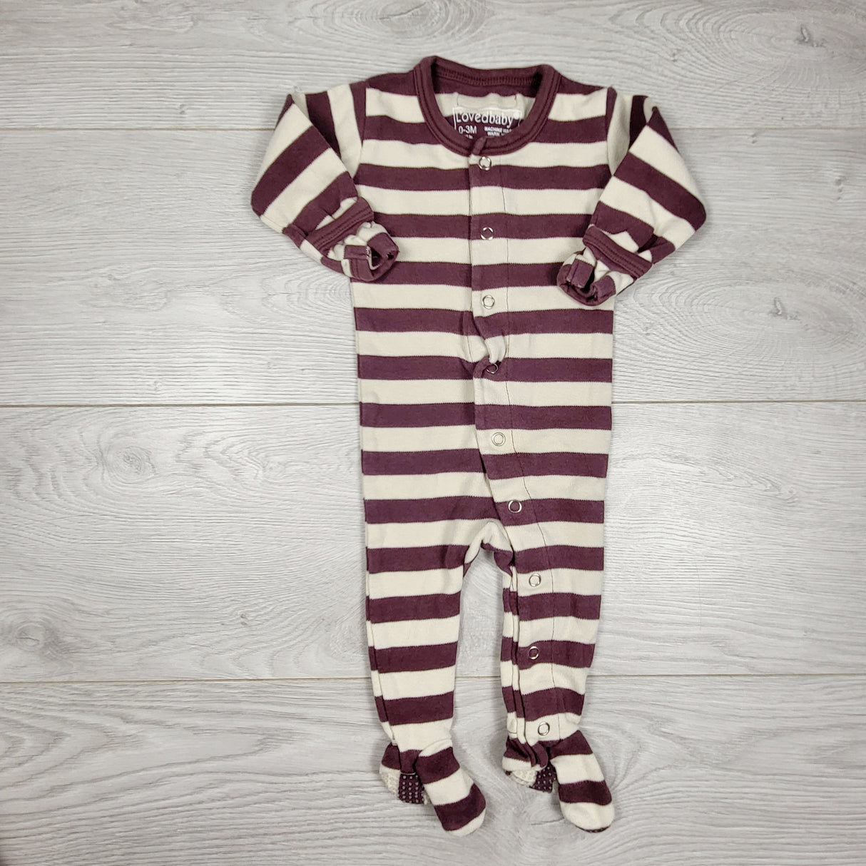 L'oved Baby purple striped organic cotton sleeper. Size 0-3 months