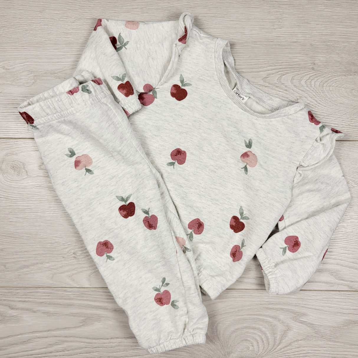 Carters grey 2pc set with apples. Size 9 months