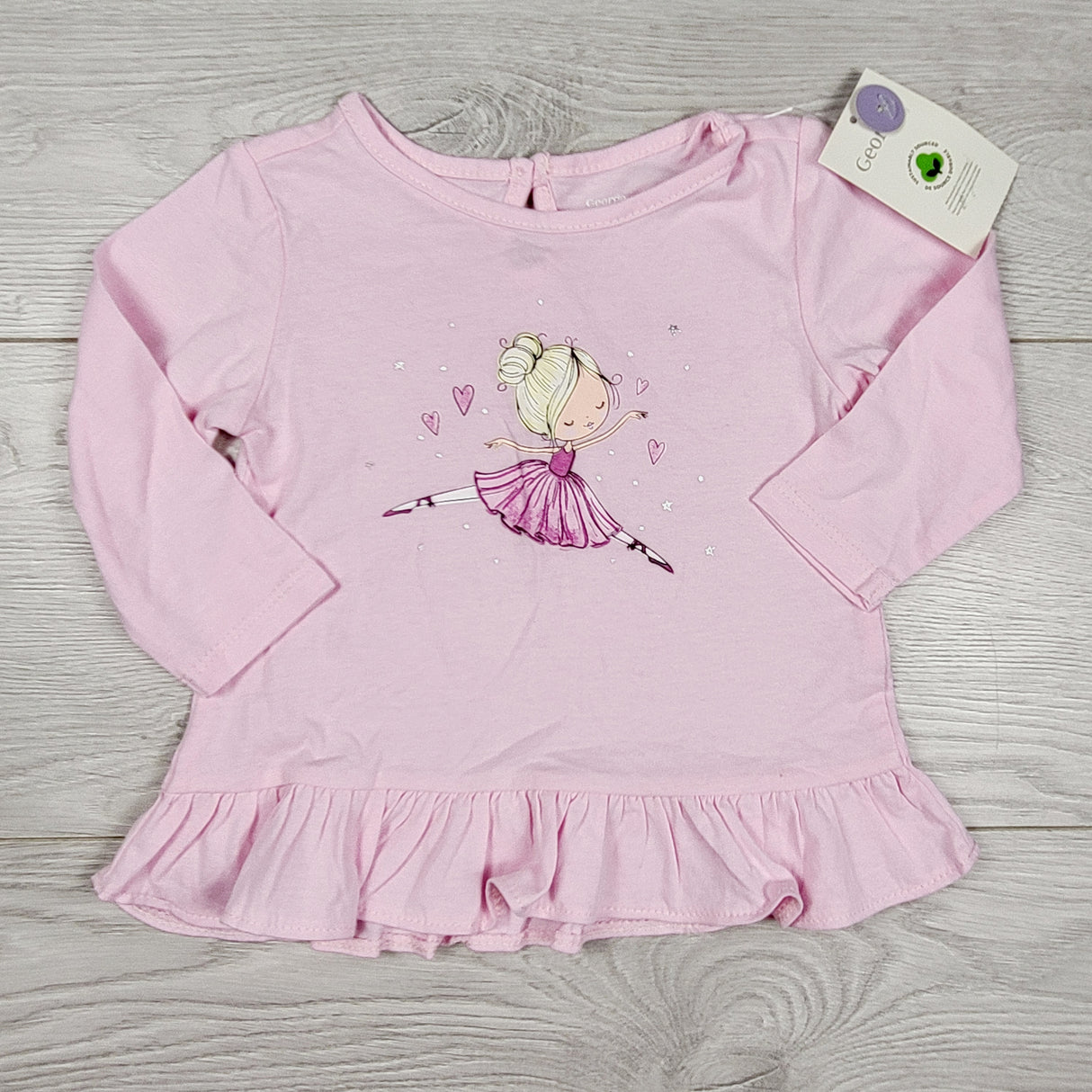 NEW - George pink long sleeved top with dancer. Size 3-6 months