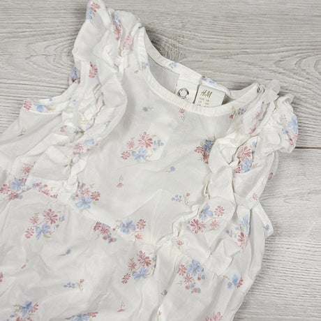 H and M white floral print bubble romper. Size 4-6 months