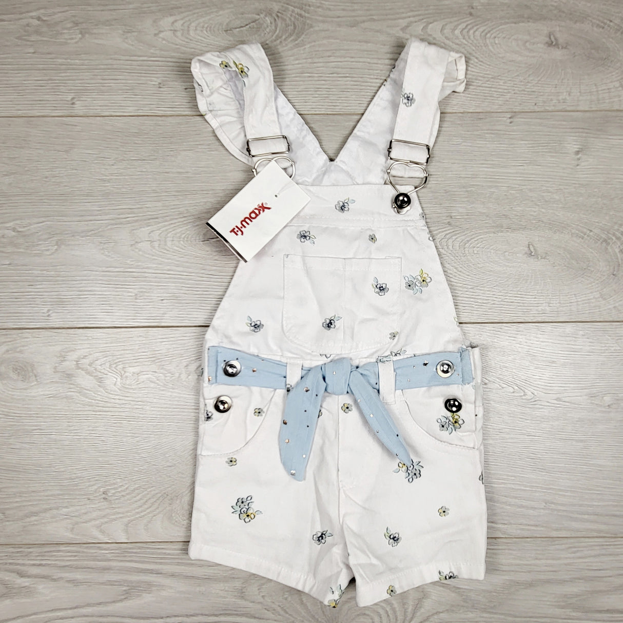 NEW - White floral denim shortalls. Size 2T