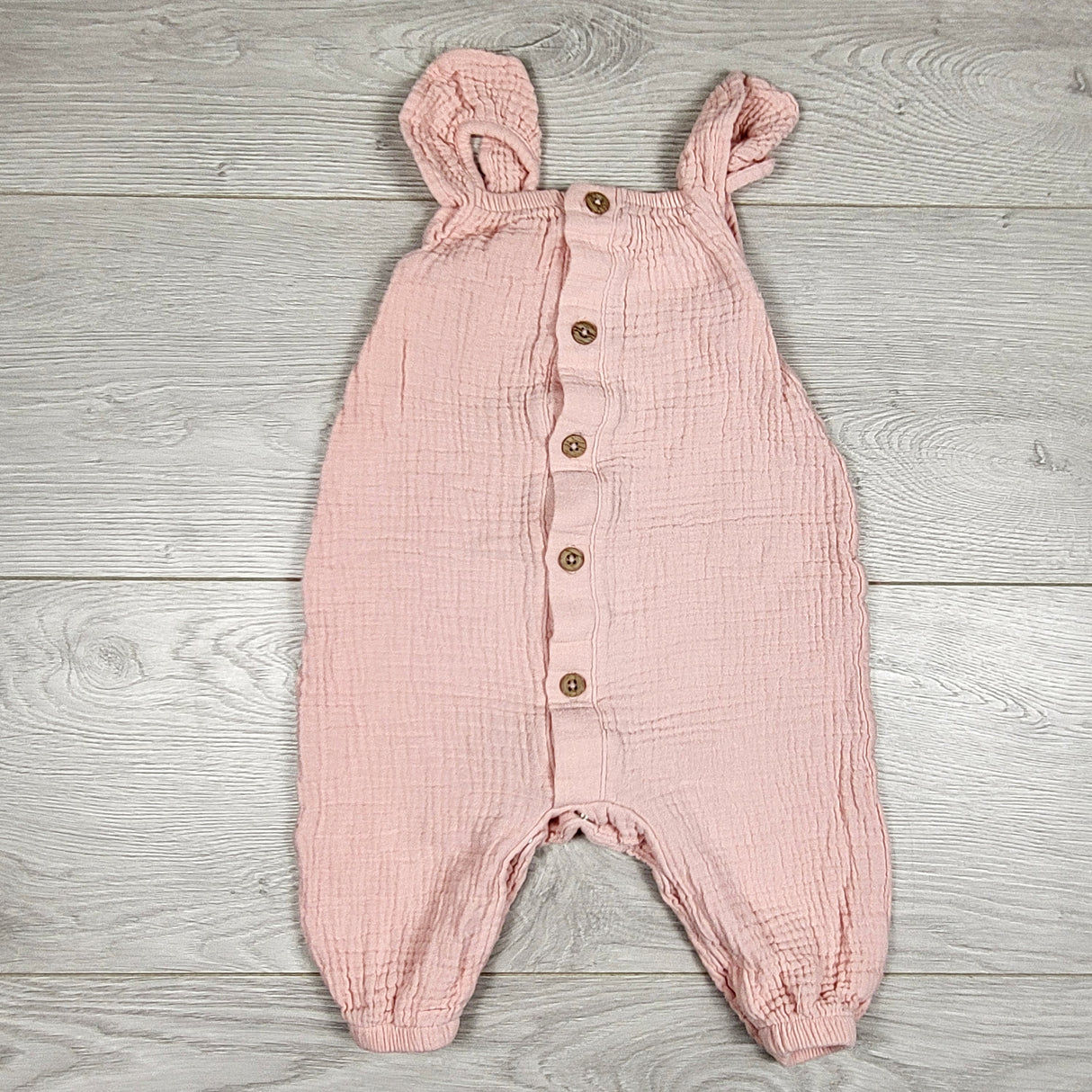 George pink muslin cotton romper. Size 0-3 months