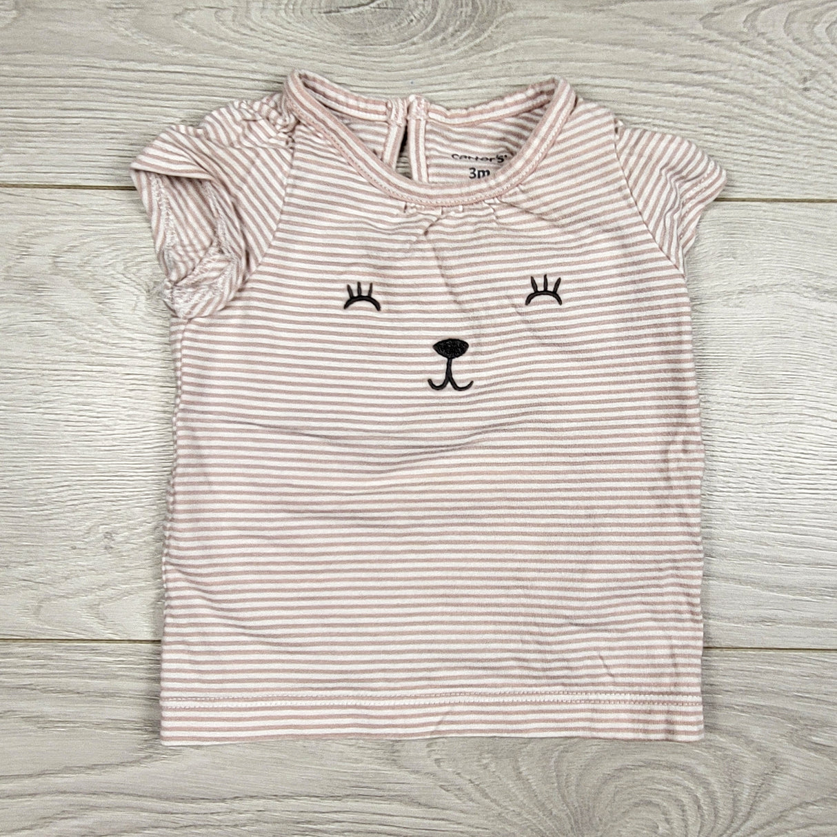 Carters striped t-shirt with bear face. Size 3 months