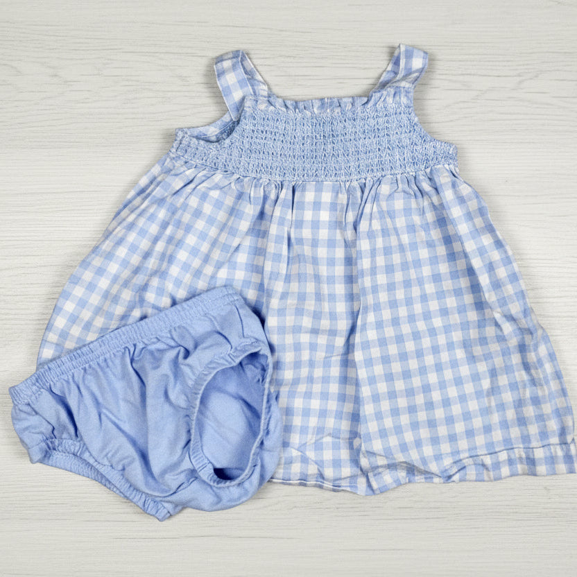 Child of Mine blue checked dress with diaper cover. Size 0-3 months