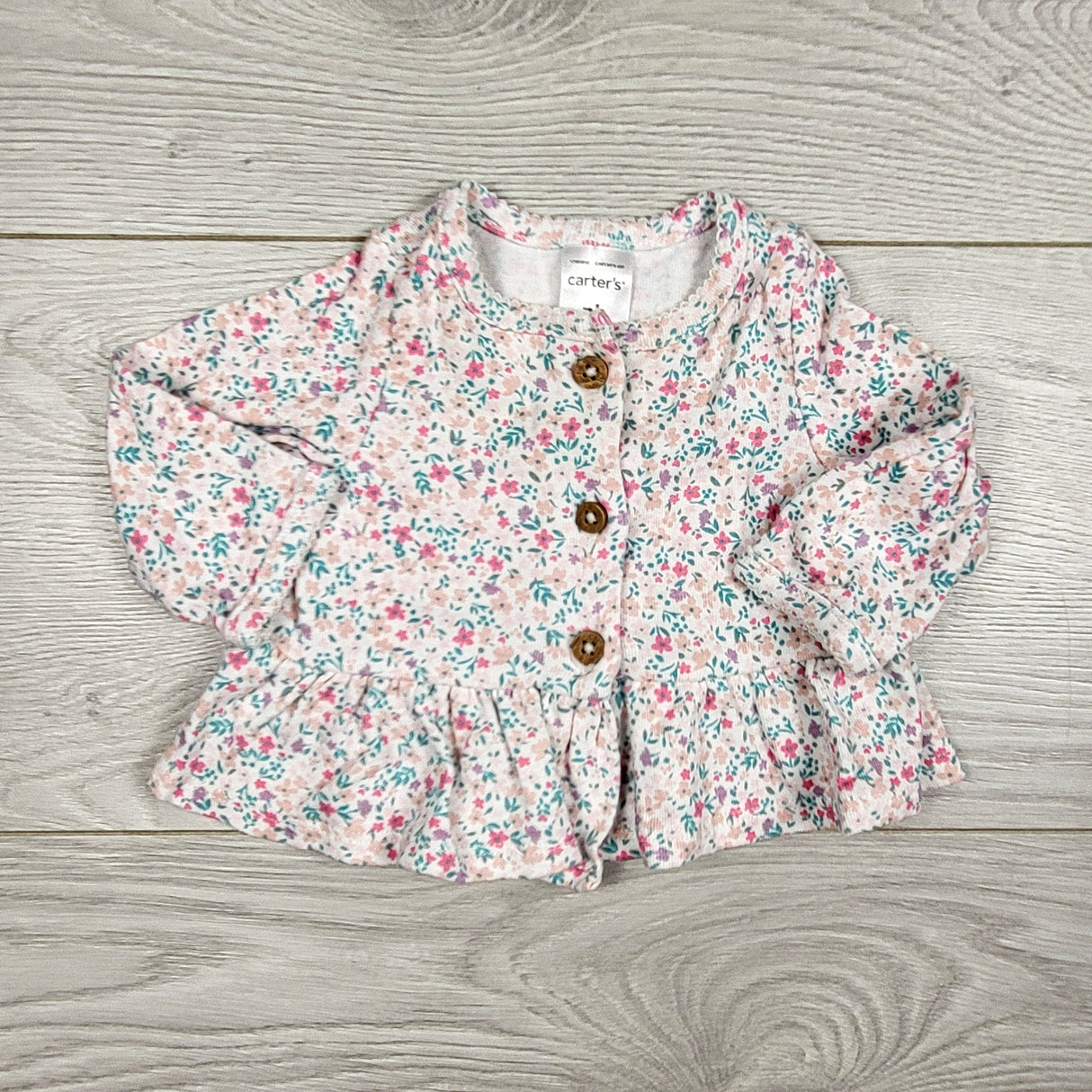 Carters white floral print button down cotton shirt. Newborn size