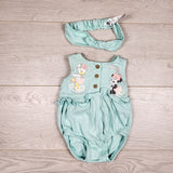 Disney Baby aqua coloured romper with matching headband. Size 0-3 months
