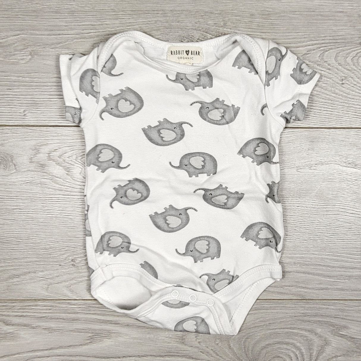 Rabbit + Bear white elephant bodysuit. Size 3-6 months