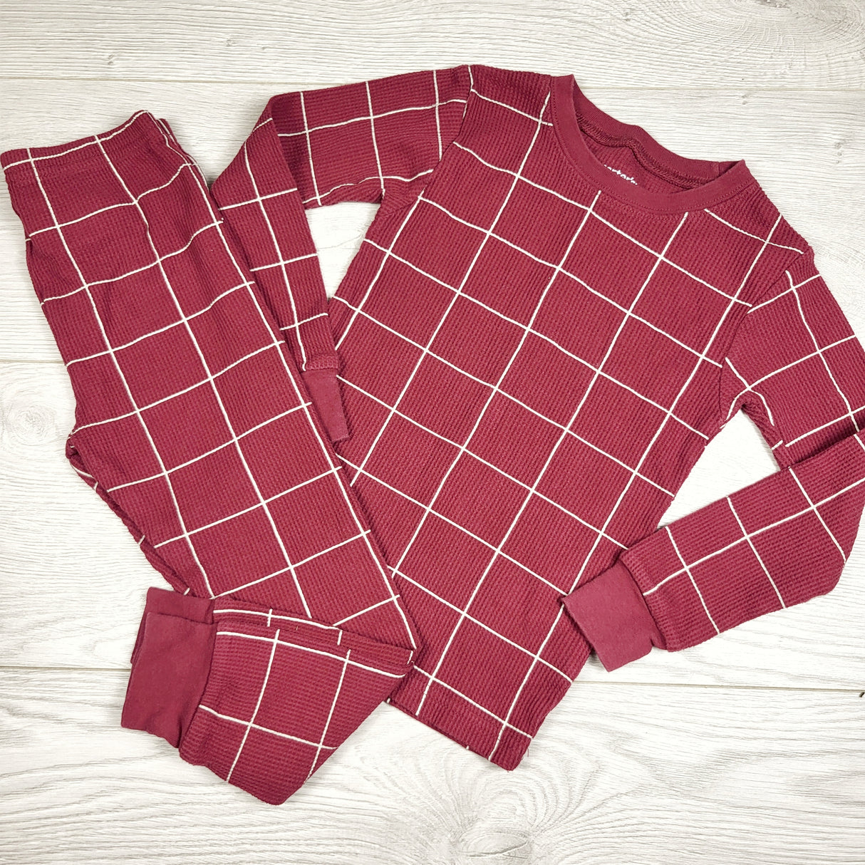 HABU4 - Carters burgundy checked 2pc waffle knit PJs. Size 4T