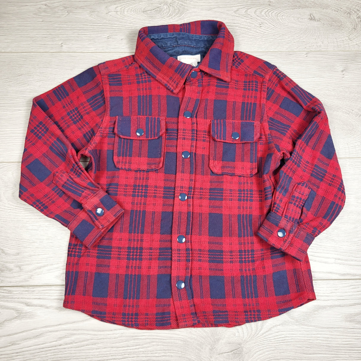 Joe red and navy plaid button down overshirt. Size 4T