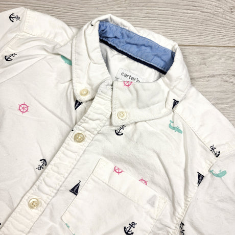 Carters white button down shirt with nautical theme. Size 4T