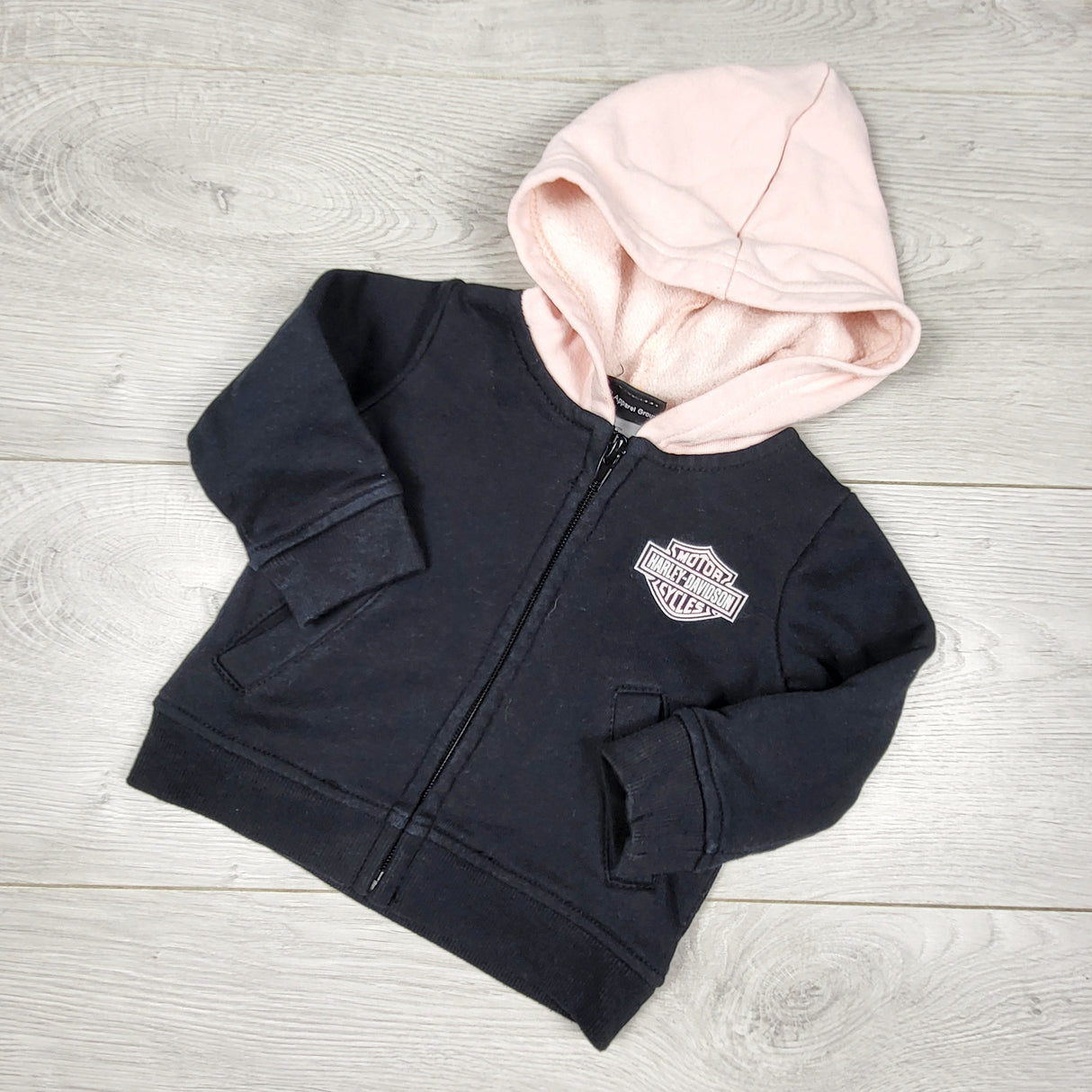 Harley Davidson black and pink zip up cotton hoodie. Size 3-6 months